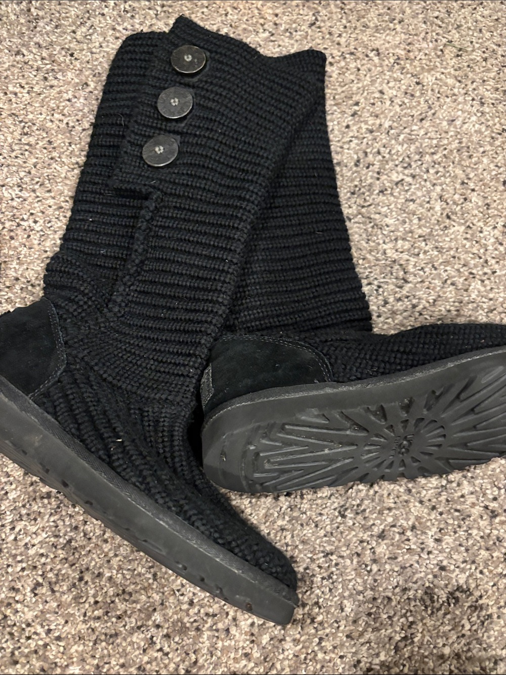 UGG Black Knit Button Mid-Calf Boots
